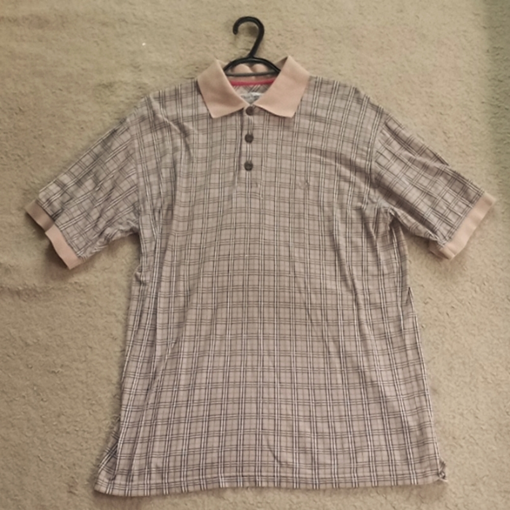 Vintage Burberry Embroidered Logo Brown Monogram Pattern Polo For Mens Medium